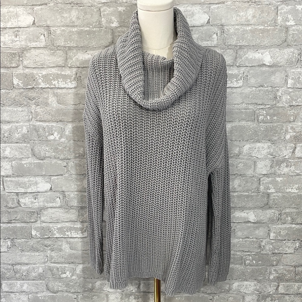 Talbots Haven Gray Cowl Neck Sweater Chunky Knit